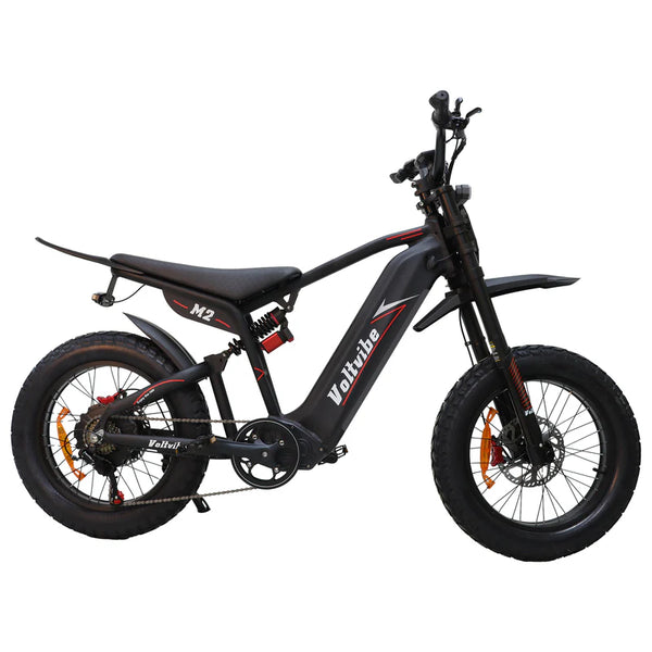 The  M2 electric bicycle features a 2000W high-power motor, a top speed of 40 MPH, and is an all-terrain electric bicycle. It has a 60V 25AH large battery, providing a maximum range of 60-75 miles, and 20''4 wide tires.